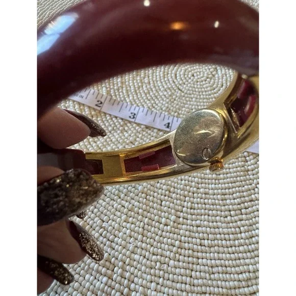 Vintage Women's Nelsonic Antimagnetic Handwind Mechanical Bangle‎ Watch Maroon - Picture 12 of 13